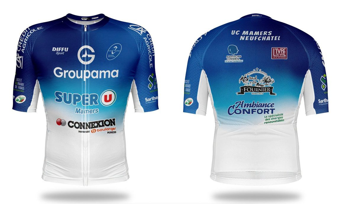 Maillot officiel de l’Union Cycliste Mamers Neufchâtel, vu de face et de dos